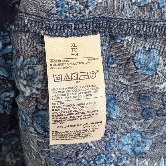 Old Navy Button Front Smocked Back Blouse Puff Sleeve Peasant Top Blue Floral - Picture 7 of 7